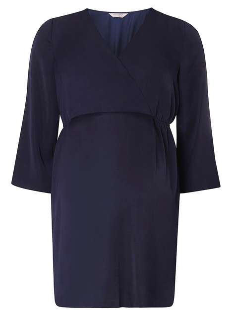 **Maternity Navy Gathered Wrap Top